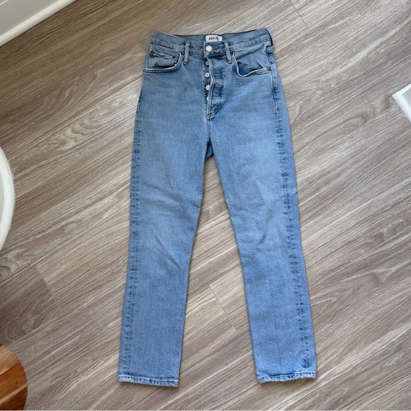 AGOLDE Women’s Riley High Rise Straight Jeans Sz 25 Lightwash Blue Denim EUC - Picture 3 of 14